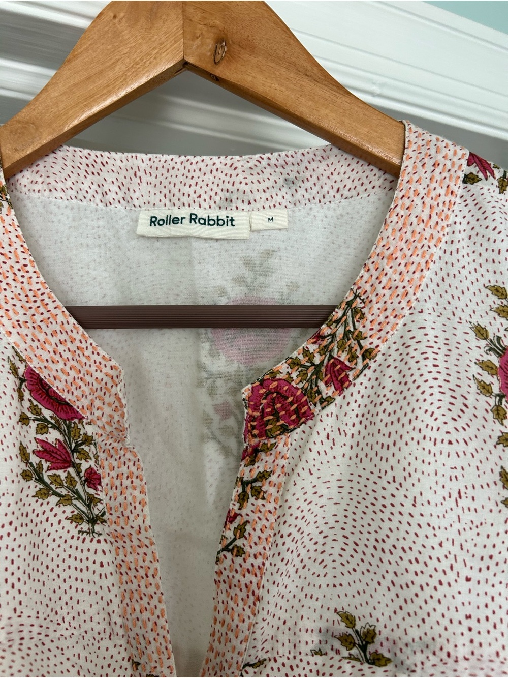 Roller Rabbit women’s Medium Cream Blouse with Pink Floral Print